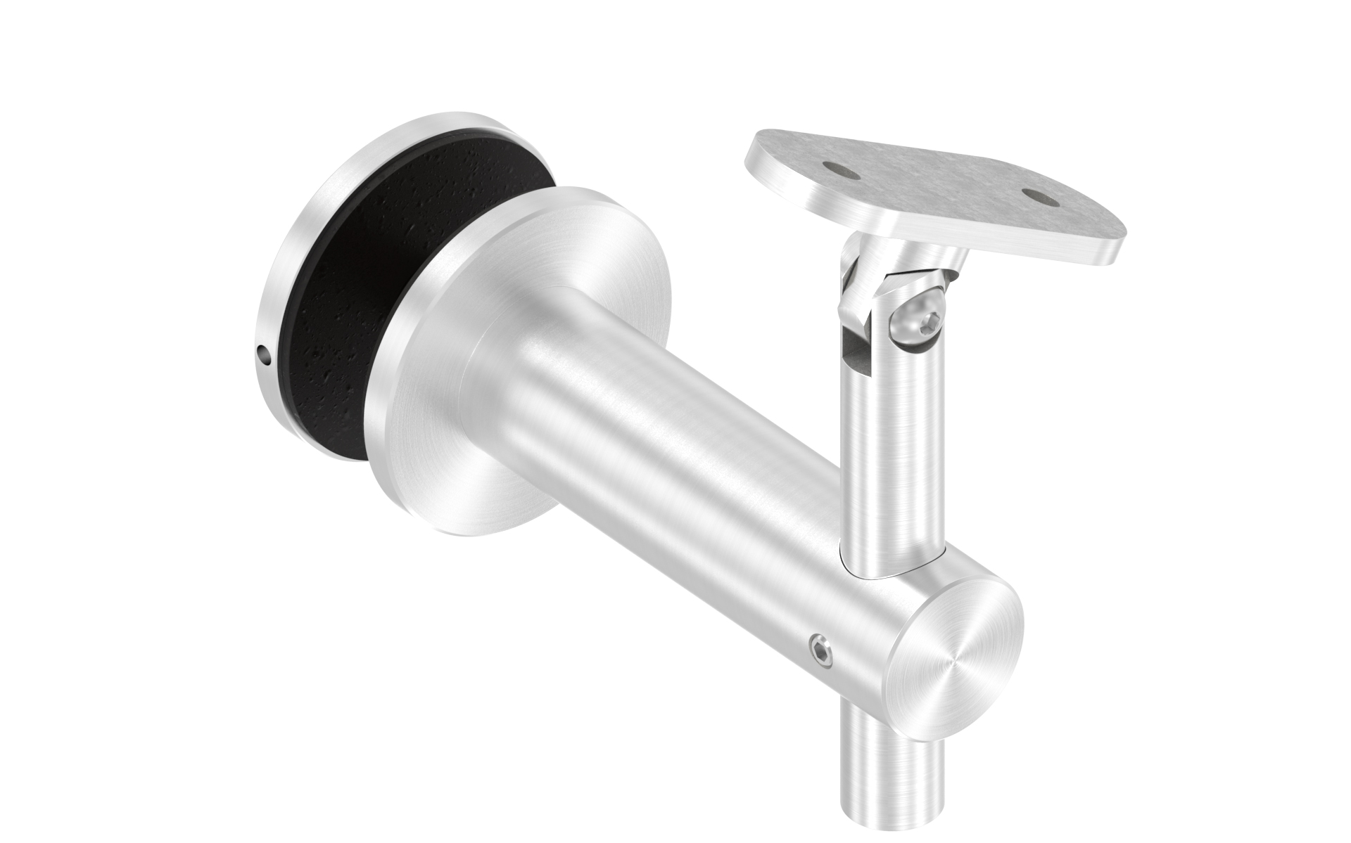 Adjustable handrail support for glass with flat mounting plate AISI 304 satin finish