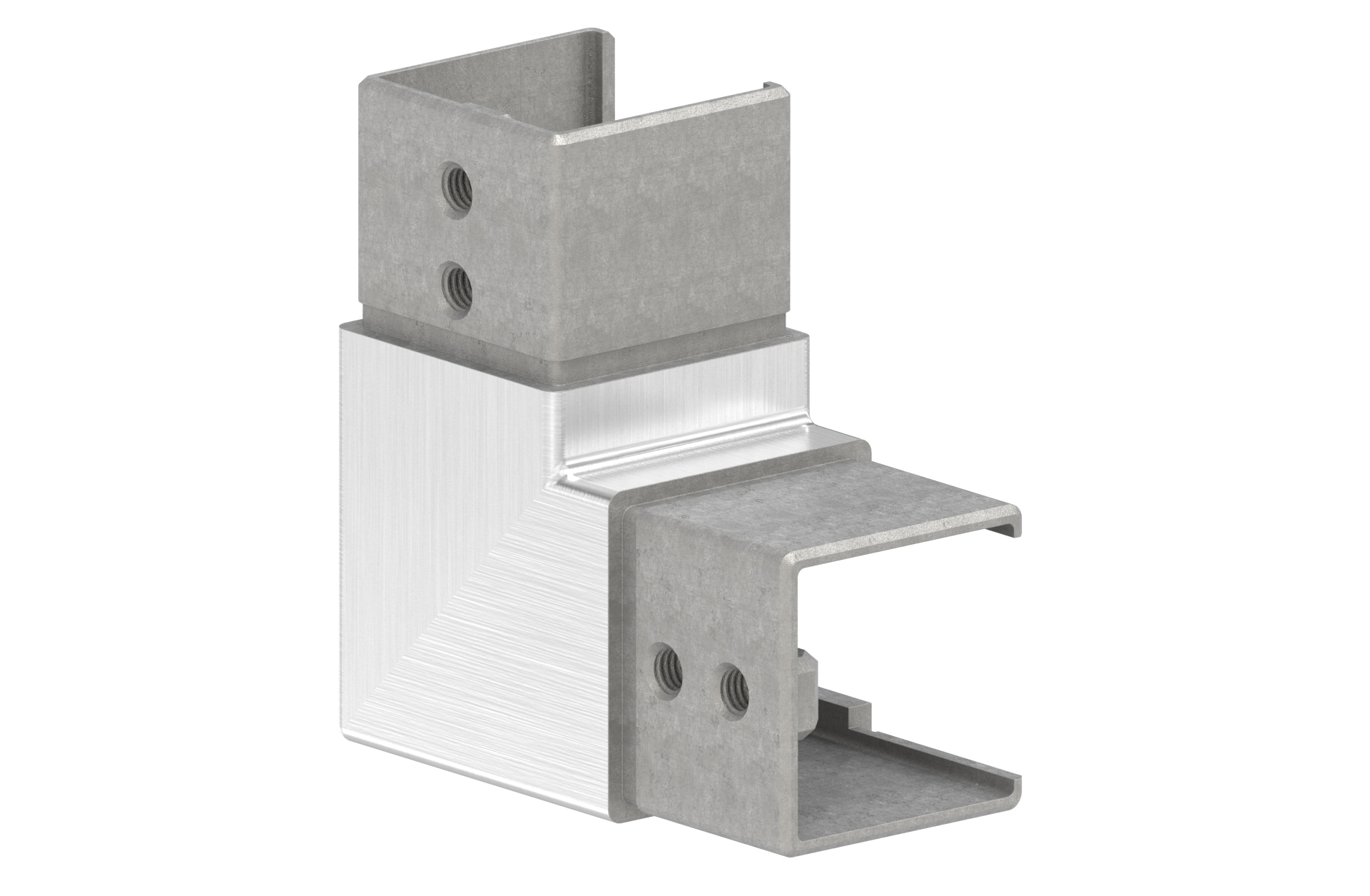 Eckverbinder horizontal 90° für Quadrat Nutrohr AISI 304 geschliffen