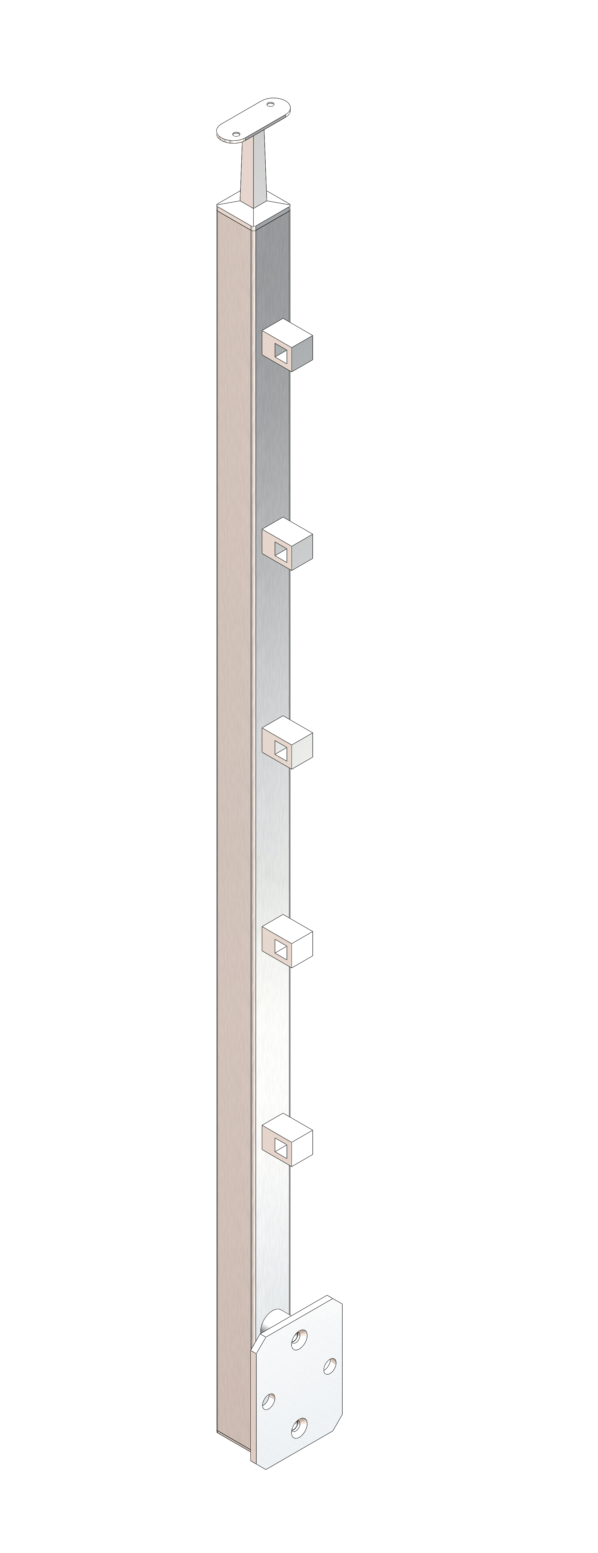 Square post 40x40x2mm L= 1180mm AISI 304 sat.