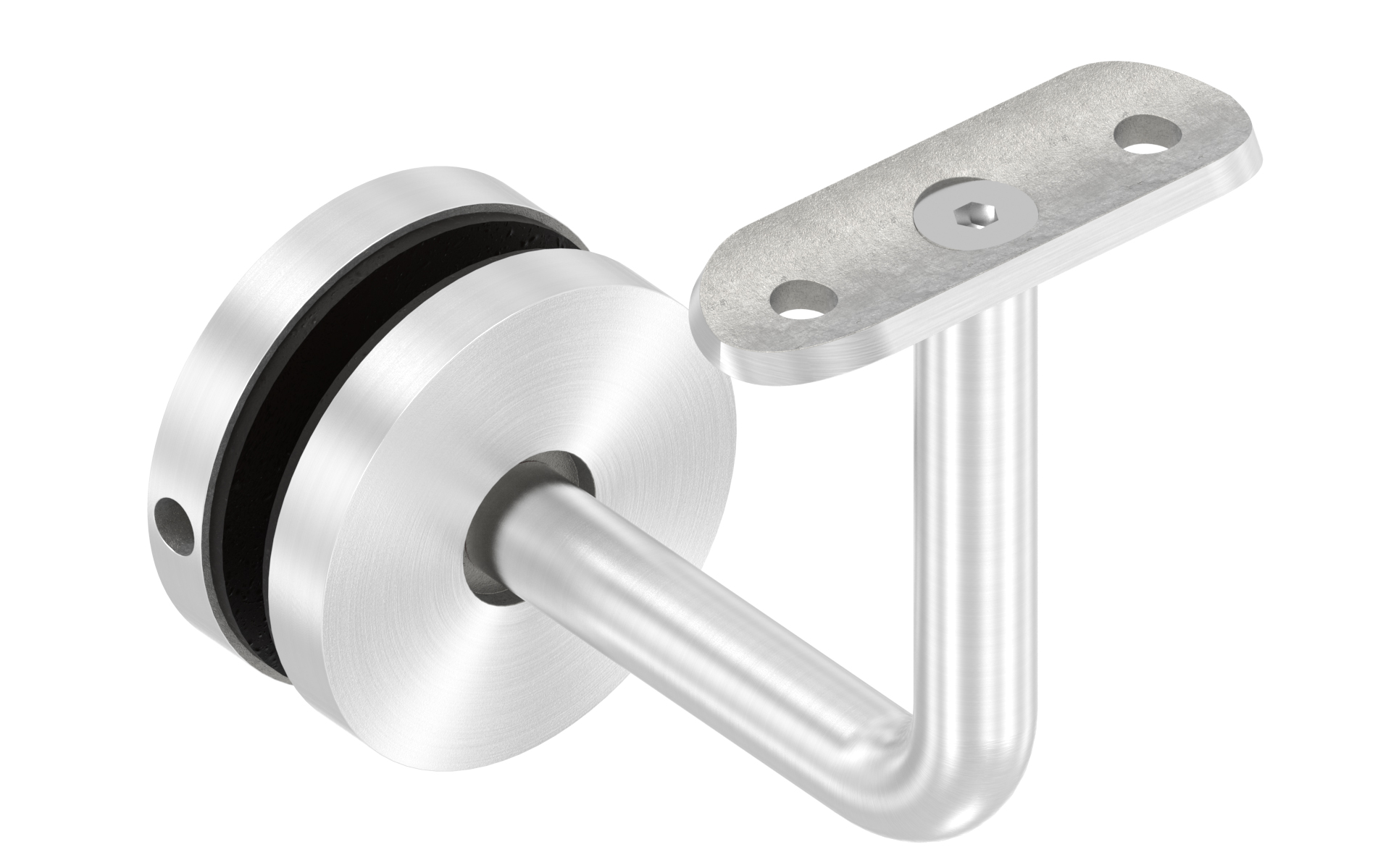 Fixed handrail support for glass with glass holder d=52mm with round mounting plate d=42,4mm AISI 304 satin finish