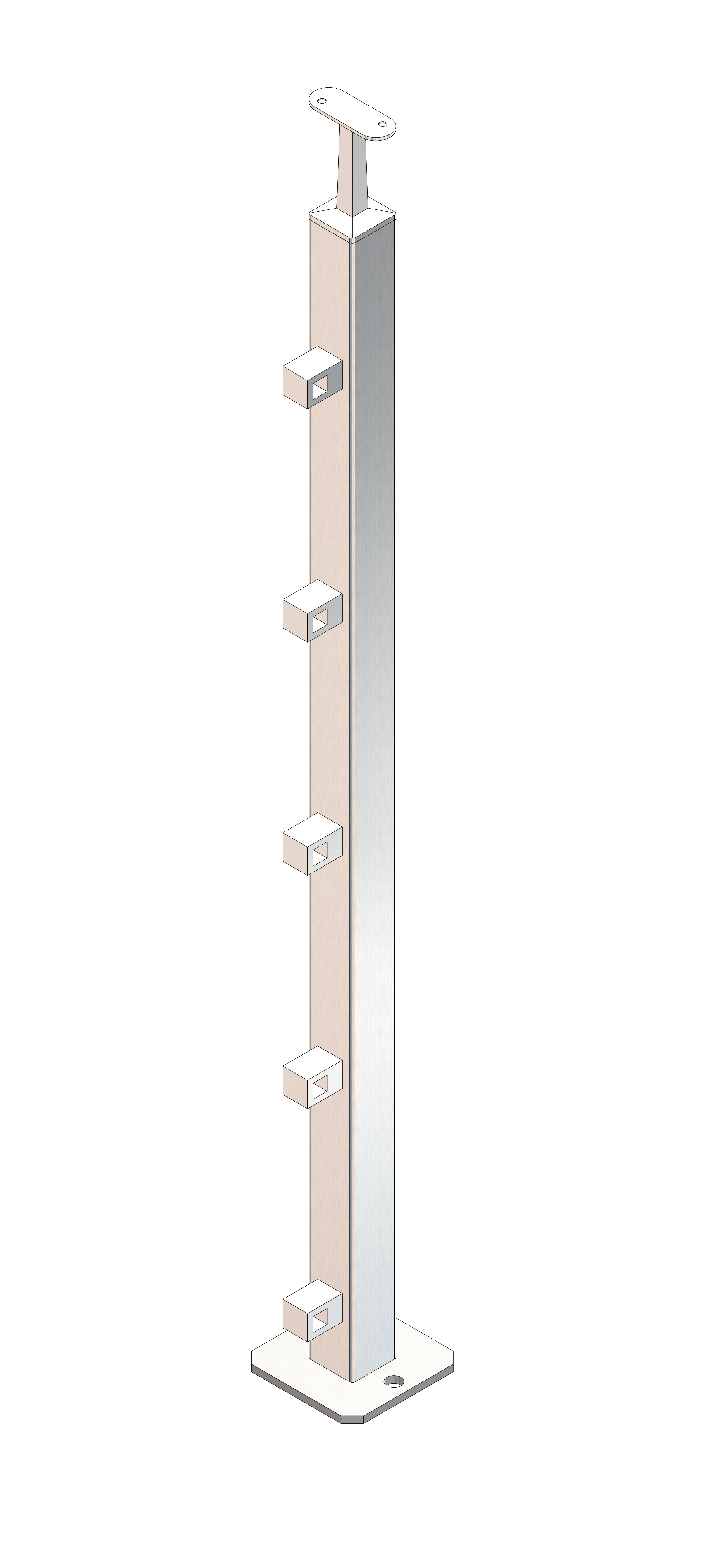 Square post 40x40x2mm L= 960mm AISI 304 sat.