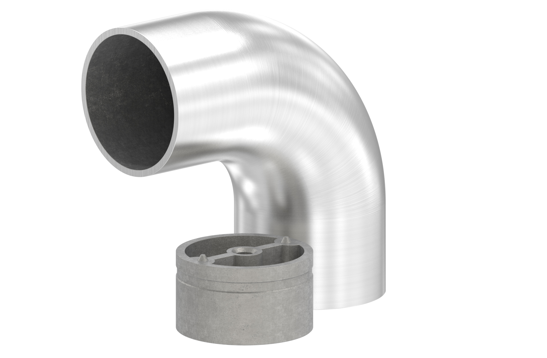 End connection 90° for wooden handrail d=42mm, +1 adapter d=42x22 in satin finish S.S.304