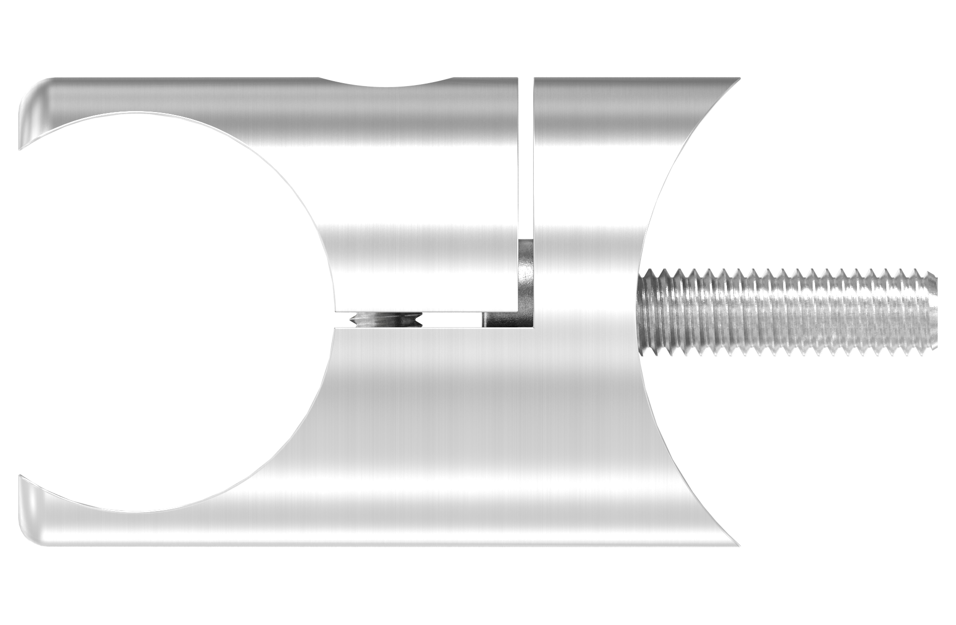 Blechhalter für Klemmprofil rund mit Durgangsloch d=26,9mm und flachem Rohranschluss AISI 316 geschl