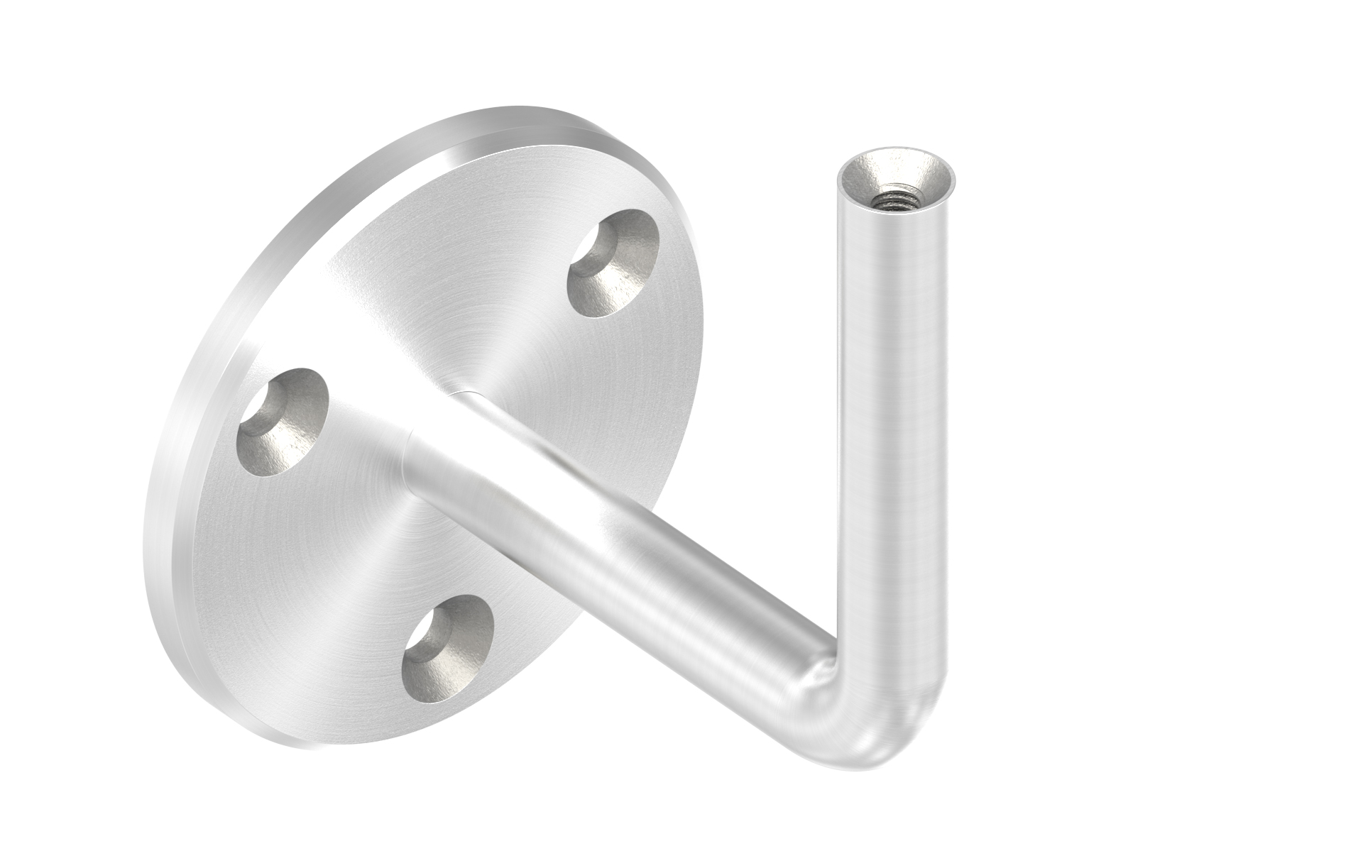 Wall bracket with fixed pin with M6 thread & plate d=70mm with 3 holes AISI 304 satin finish