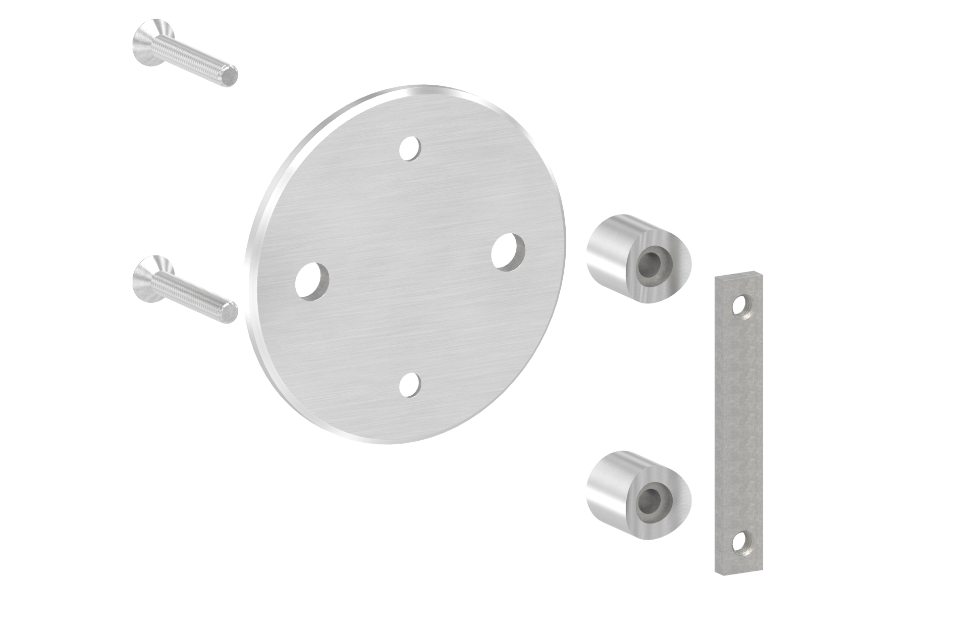 Rounded plate for lateral mounting, complete d=120mm, H=50mm for tube d=48,3mm AISI 304 satin finish