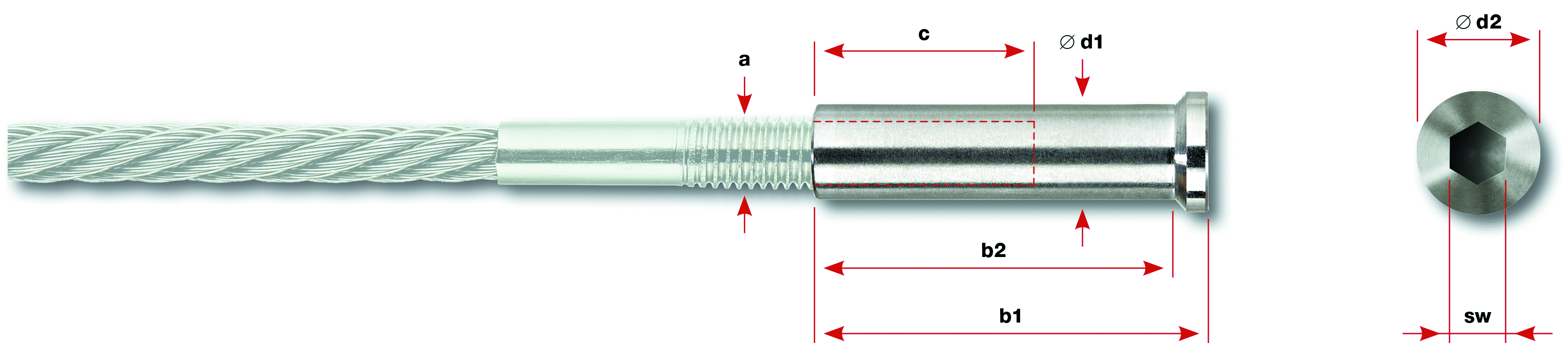 Countersunk head 90° with internal thread RH M6 x 20mm AISI 316