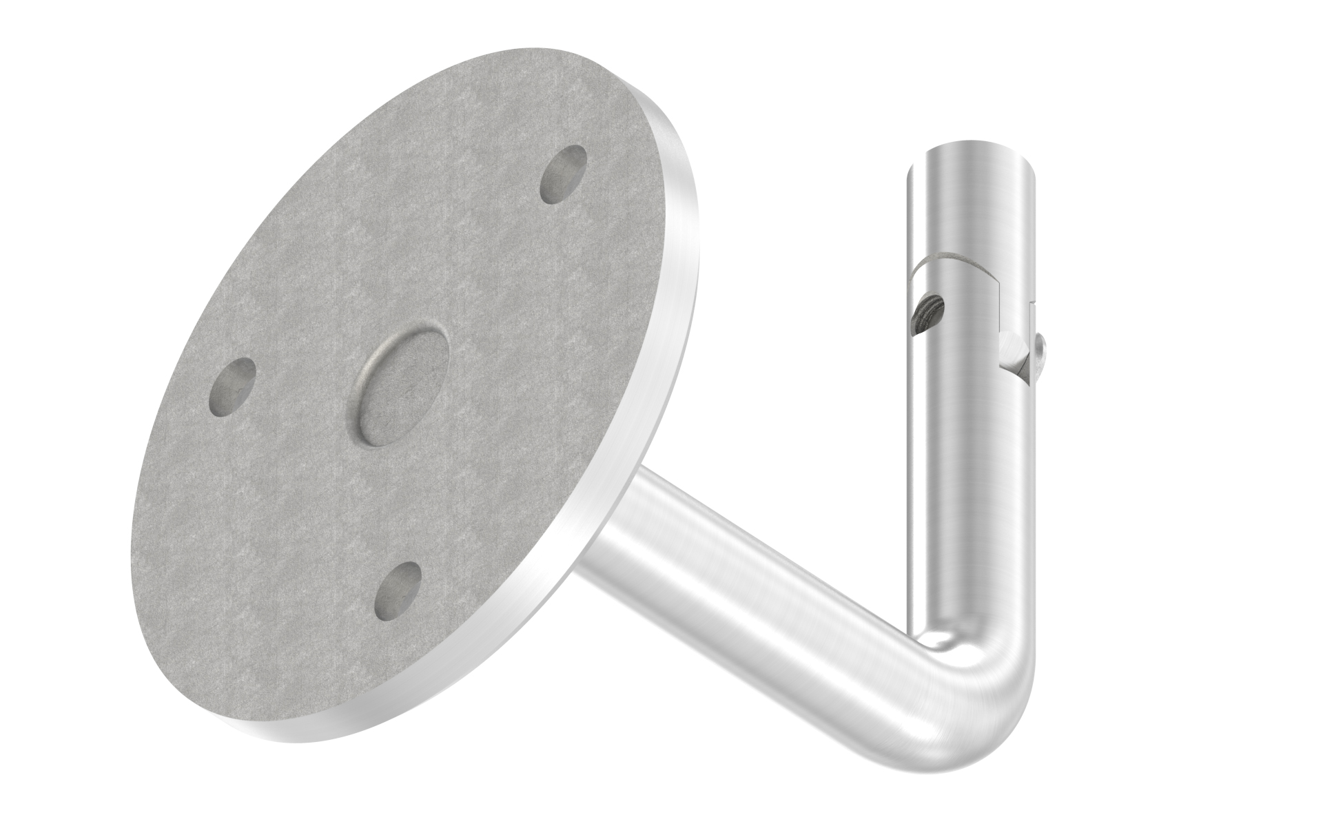 Wall bracket with adjustable pin with M6 thread & plate d=70mm with 3 holes AISI 304 satin finish