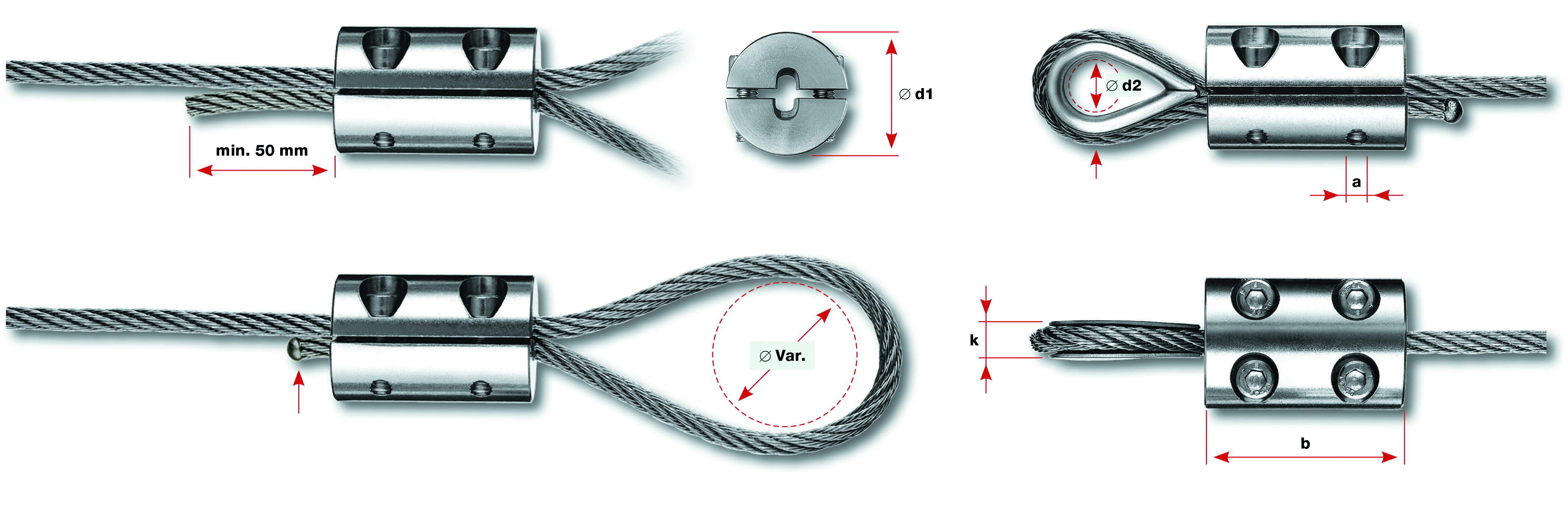 Schlaufenverschraubung für Seil 5mm mit Inox-Kausche AISI 316