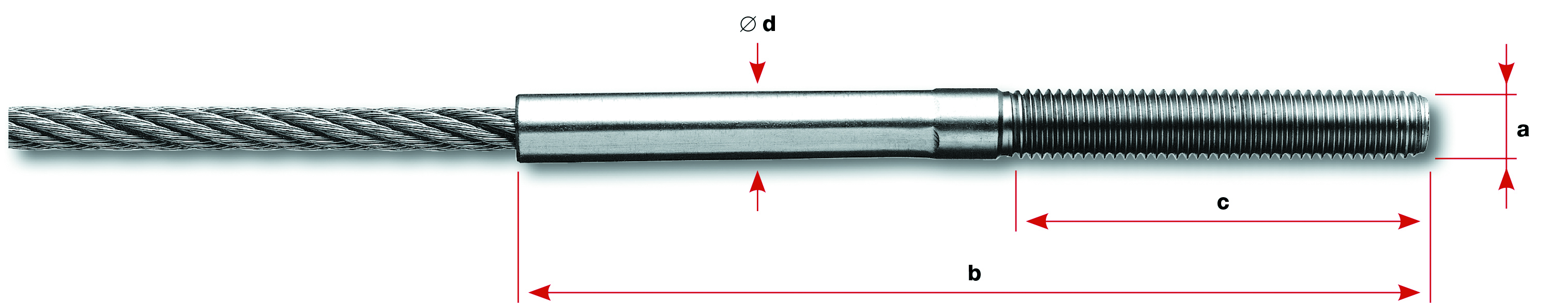 Endteil mit Rechtsgewinde M8x30 nicht verpresst für Seil d=5mm AISI 316