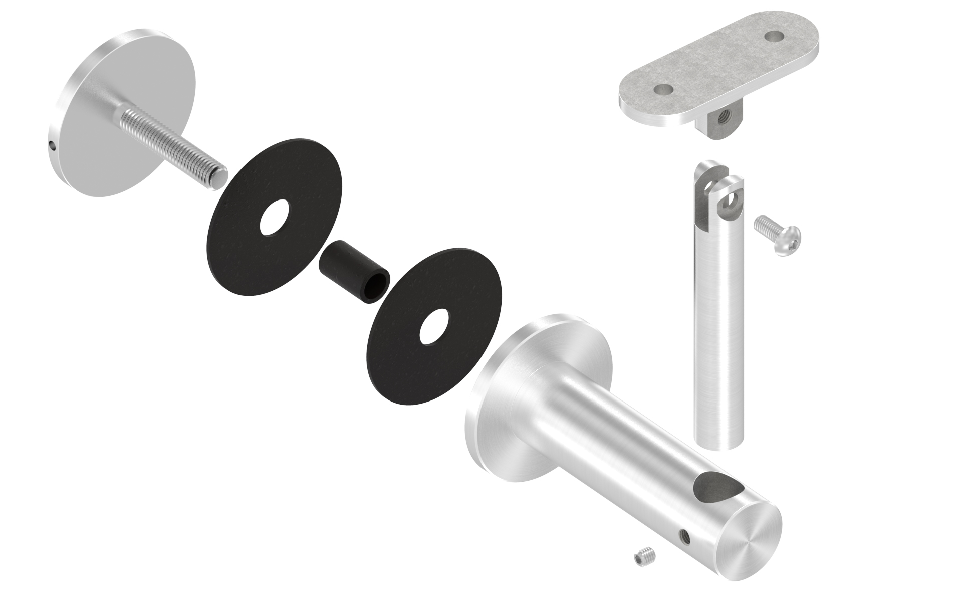 Adjustable handrail support for glass with flat mounting plate AISI 304 satin finish