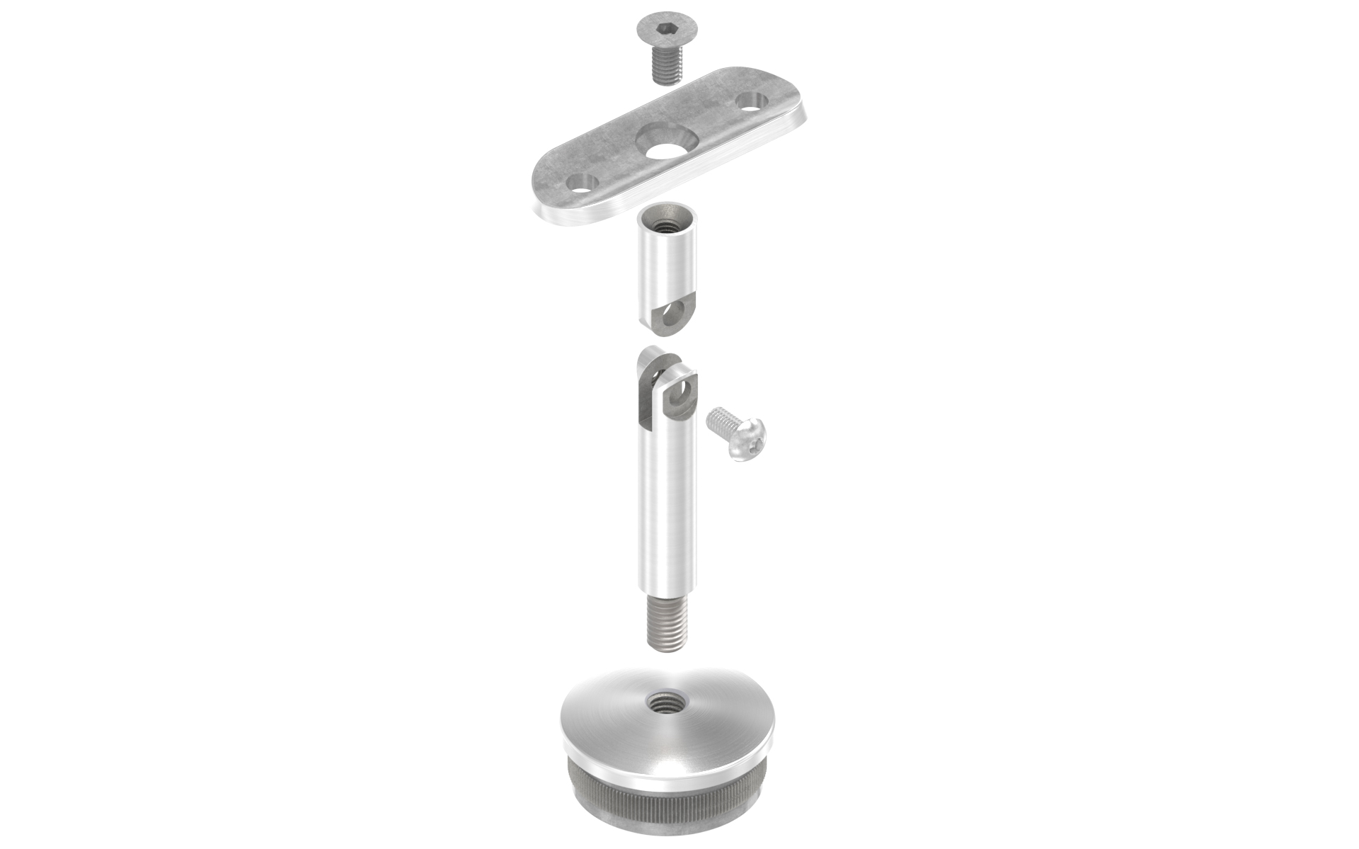 Handrail support with adjustable pin and mounting plate for tube d=42,4x2mm AISI 304 satin finish