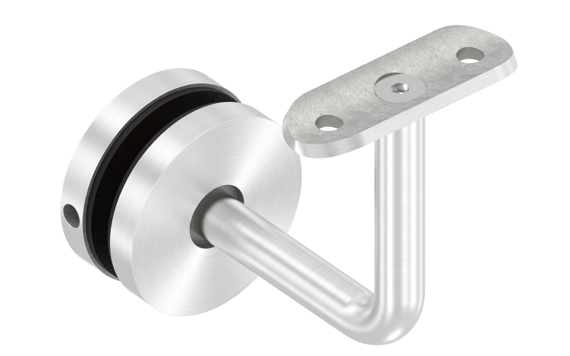 Fixed handrail support for glass with glass holder d=52mm with flat mounting plate AISI 316 mirror finish