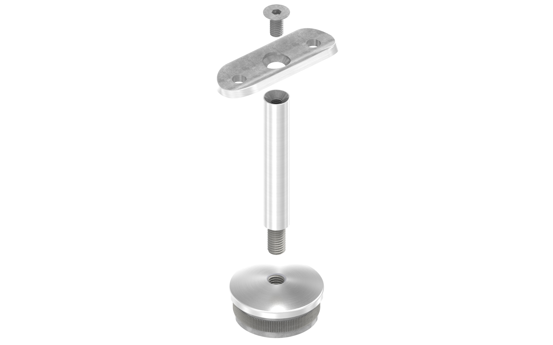 Handrail support with fixed pin and mounting plate for tube d=42,4x2mm AISI 304 satin finish